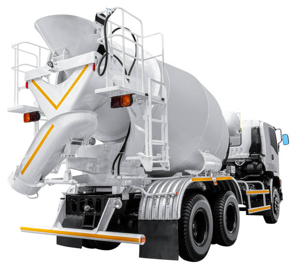 istock White cement mixer truck isolated on white background with clipping path 2169394289