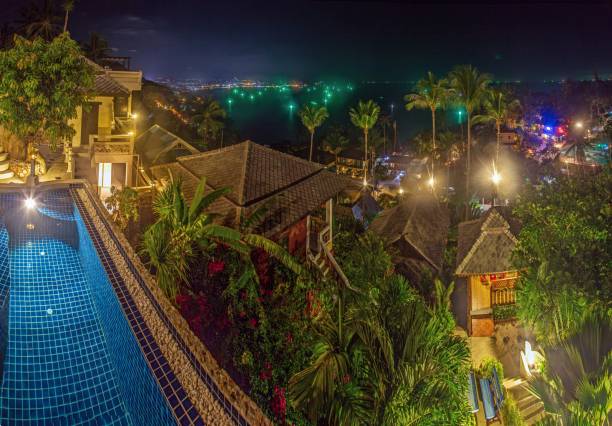 istock View over an infinity pool on a slope above a tropical beach 2169407323