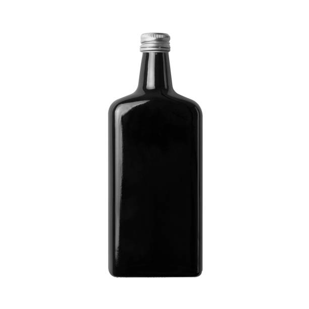 istock glass bottle wine dark black design mockup, 3d illustration, 3d rendering 2169411010