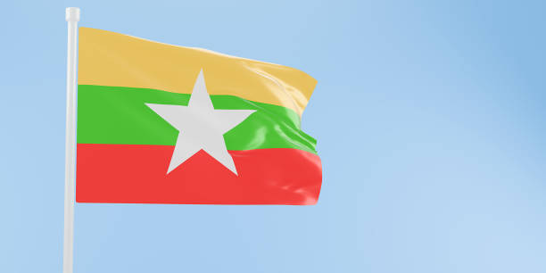 istock Myanmar flag of silk-3D illustration. 3d render. 2169423681