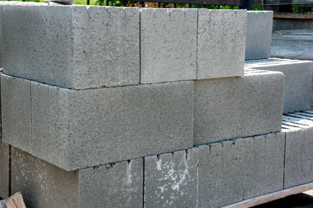 istock Concrete blocks, gray uniform brick, close-up 2169425270