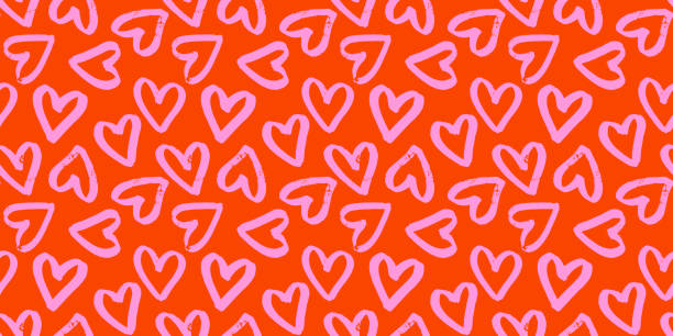 ilustrações, clipart, desenhos animados e ícones de seamless pattern with hand drawn cute hearts - dia dos namorados