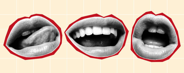 istock Halftone collage banner, paper cut mouths with different emotions 2169441725