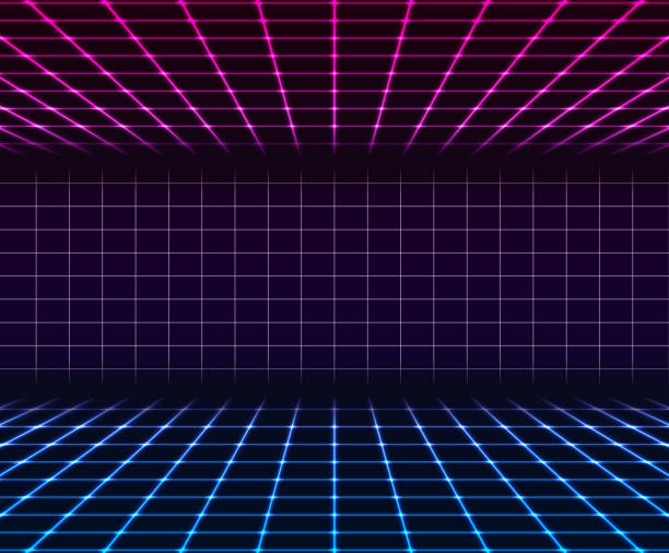 istock Retro futuristic blue purple cyber grid abstract geometric tech background 2169445452