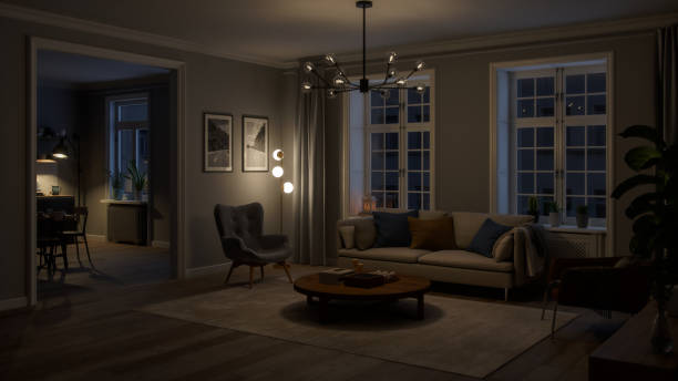 istock Scandinavian Style Modern Home At Night 2169453894