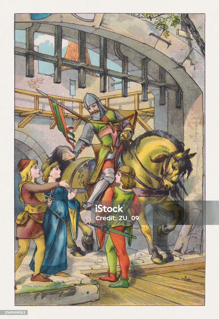 Knight Goodbye A Knight Says Goodbye To His Children Chromolithograph Published 1889 ...