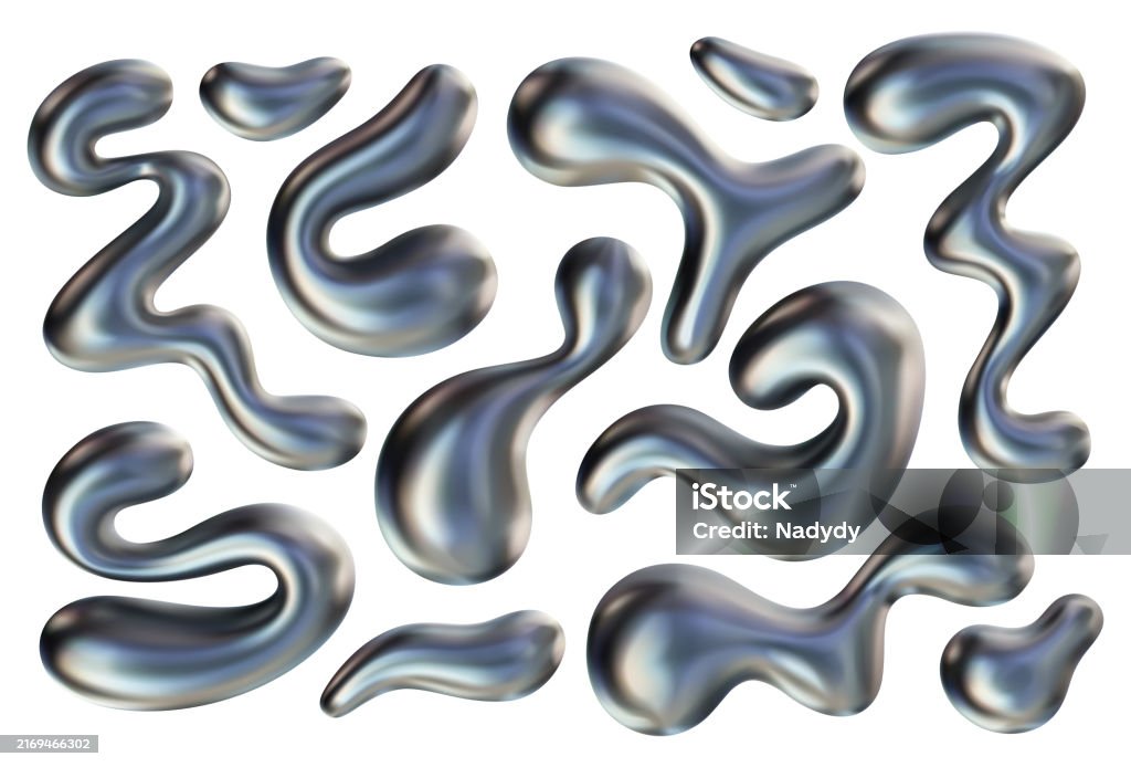 3d Vector Abstract Blob Shapes Render 3d Chrome Liquid Splash Stock ...