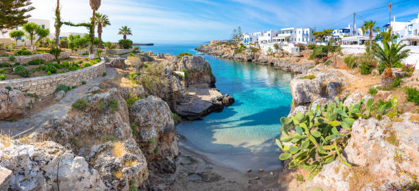 famous seaside village of avlemonas with beautiful natural scenic fjord in island of kythera, south aegean sea, greece - citera immagine foto e immagini stock
