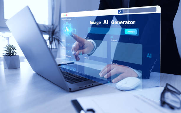 istock AI image creation service technology.Person using AI software to generate images with  futuristic platform user interface. Image AI generator conceptArtificial Intelligence Image Content Generator. 2169467228