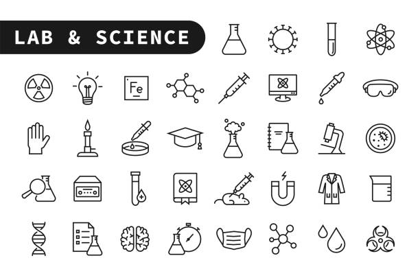 Science and lab line icon set. Editable stroke. Laboratory equipment icons. Simple outline symbols. Vector Illustration Science and lab line icon set with editable stroke. Laboratory equipment icons. Simple outline symbols. Vector Illustration biotechnology stock illustrations
