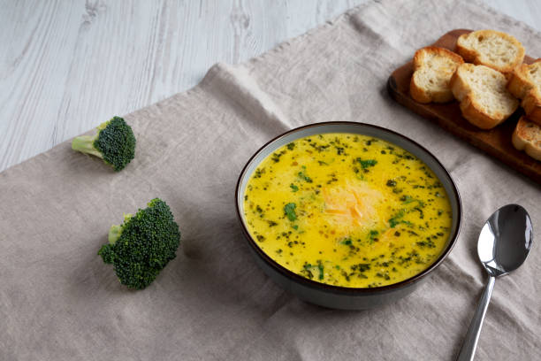 istock Homemade Broccoli and Cheddar Soup in a Bowl, side view. 2169468783