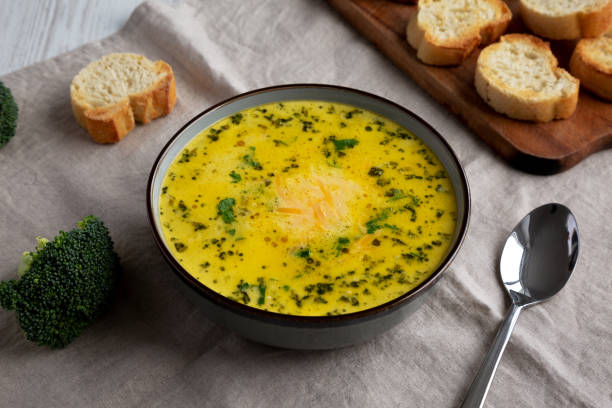 istock Homemade Broccoli and Cheddar Soup in a Bowl, side view. 2169469563