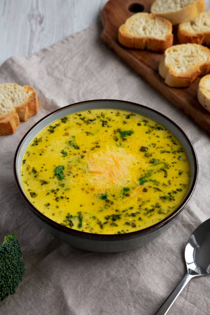 istock Homemade Broccoli and Cheddar Soup in a Bowl, side view. 2169469580