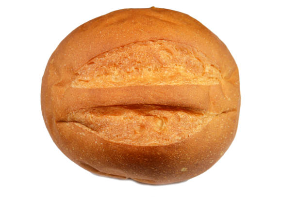 istock Round hand sized hamburger burger bun baked, bun is a type of bread roll, typically filled with savory fillings, made from a dough of flour, milk, yeast, butter 2169469737