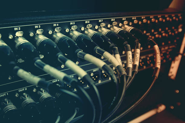 XLR jack to the preamp input XLR jack of the professional preamplifier channel. The system combines signals into the sound mixer channel input stock pictures, royalty-free photos & images