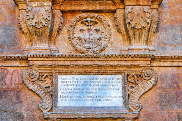 Architectural features in the facade of the Murcia Cathedral, Spain. Part of a series