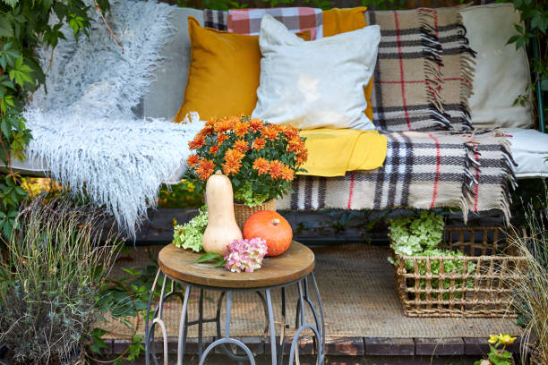 istock Autumn table arrangement with pumpkins and flowers 2169475411