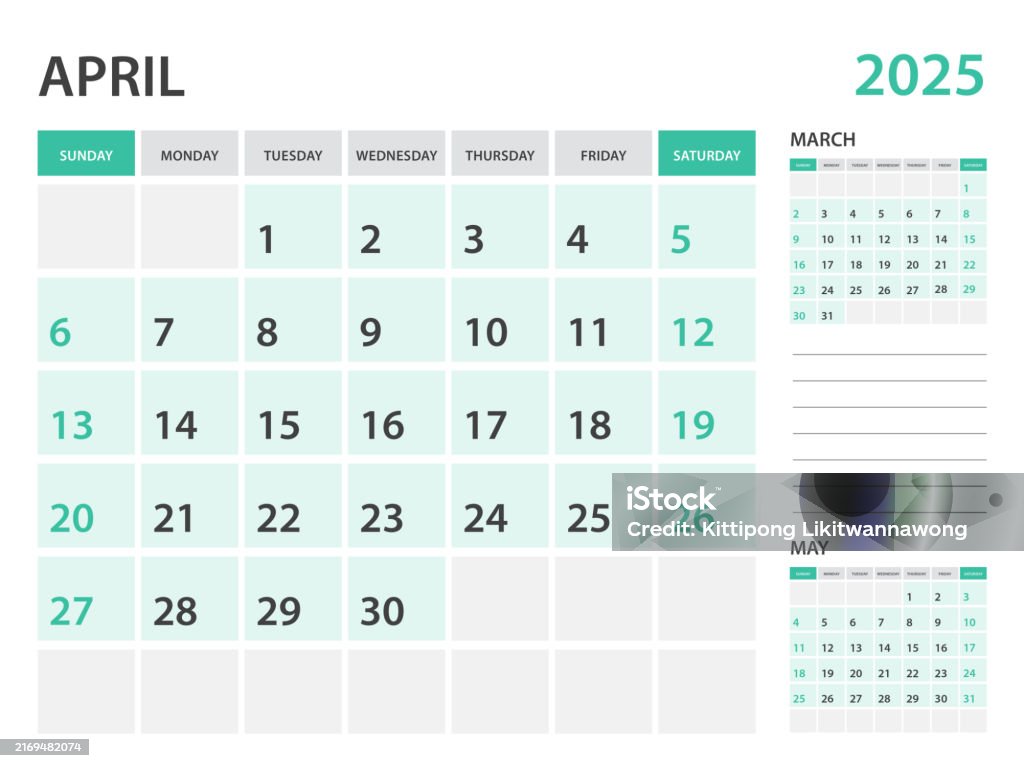Templat Kalender 2025 April 2025 Tahun Perencana Bulanan Templat