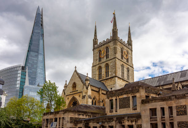 Southwark cathedral and Shard skyscraper in London, UK