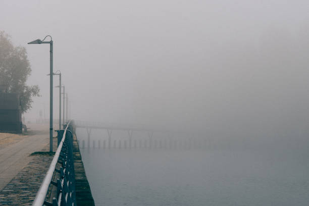 minimalist misty autumn scene by the sea