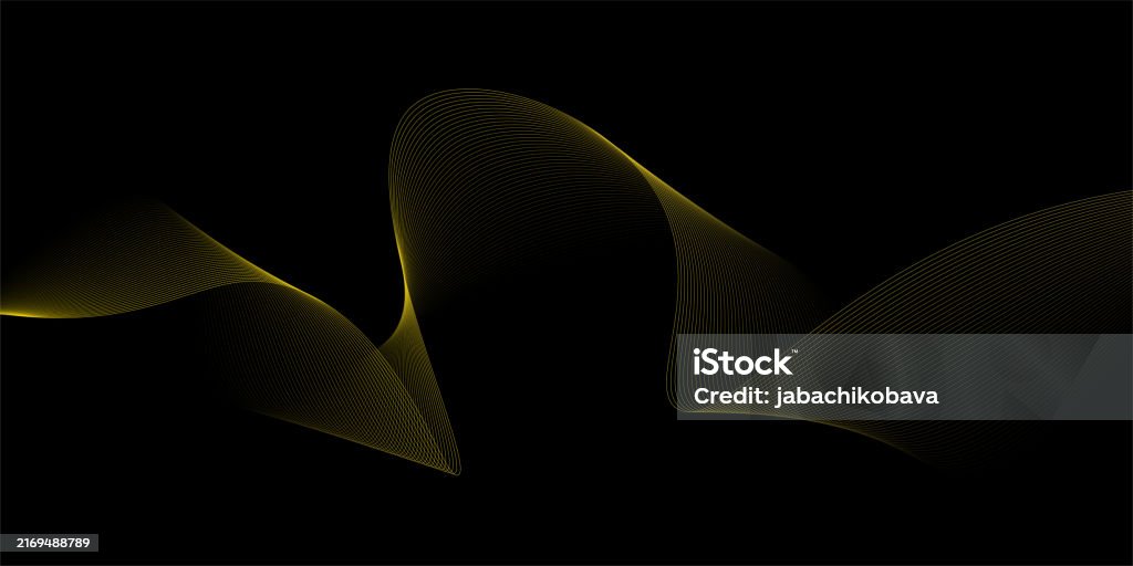 Deep Wavy Line Dark Deep Black Dynamic Background With Golden Wavy Lines Technology ...