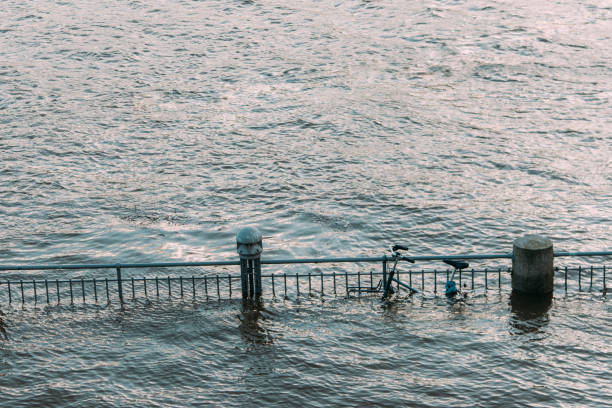 Flooding of a spring tide on a waterfront promenade