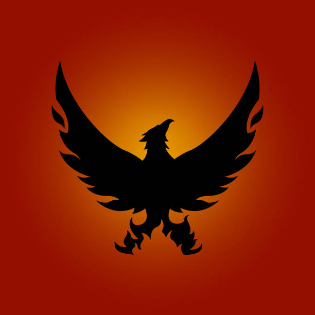 istock Phoenix bird silhouette on fire - vector fiery phoenix bird icon, badge, sticker 2169499233
