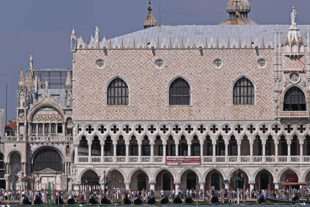 Venice, Italy - September 26, 2009: Palazzo Ducale Dodge Palace at San Marco Square Crowded With Tourists in Venezia Autumn Day Travel.