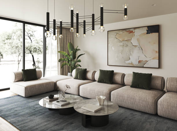 istock Modern living room featuring an elegant design filled with abundant natural light, 3d rendering 2169503699