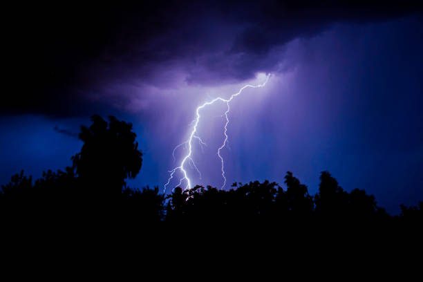 istock beautiful lightning during a thunderstorm at night in a forest that caused a fire, against a dark sky with rain 2169504529