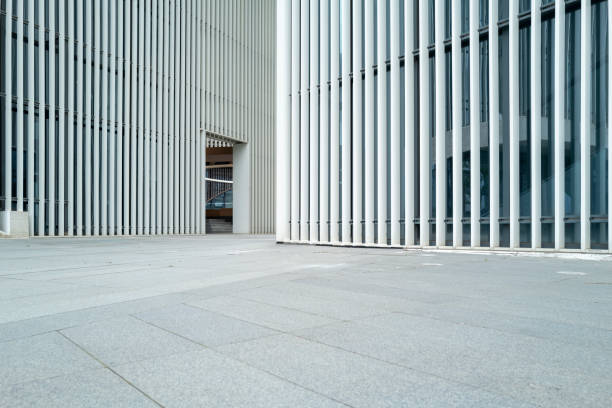 Marble square in front of modern urban architecture