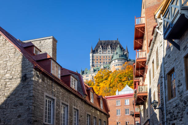 Quebec City and Chateau Frontenac Hotel, Canada in Autumn Season view from Sous-le-Fort Street.