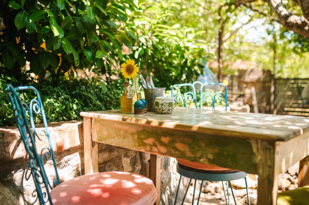 Table in a restaurant's garden.