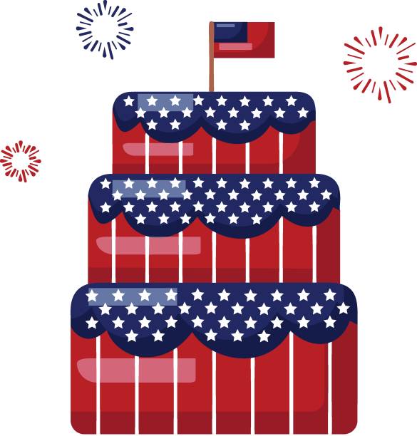 istock 4th of July American three Story Celebration soft pastry decor with tiny National Flag concept, Cake Cutting Ceremony vector color icon design, US symbol, USA federal holiday sign Memorial Patriot Day 2169524402