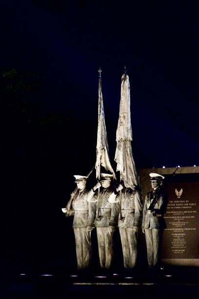 Arlington, Virginia, USA - August 23, 2024:  The Honor Guard statue at the U.S. Air Force Memorial represents the traditions and values of the United States Air Force and its men and women.