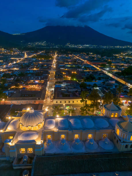 A night fall photograph of Antigua Guatemala