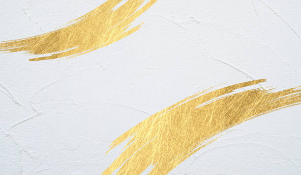 istock Gold-colored Japanese paper (close-up) brush strokes, dynamic white-painted wall texture, background material 2169531869