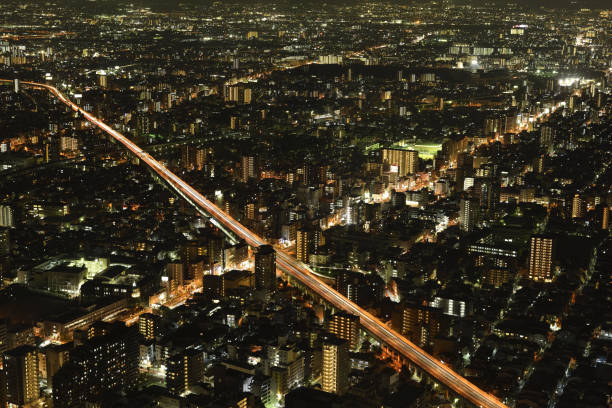 Night view of Osaka city seen from a skyscraper