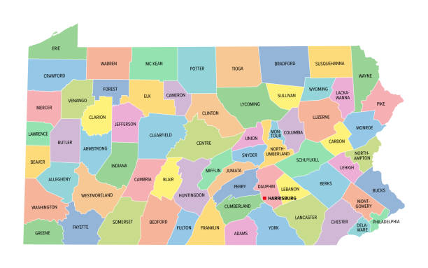 Us State Subdivided Into 67 Counties Multi Colored Map U S State Subdivided Into 67 Counties Multi Colored Map 