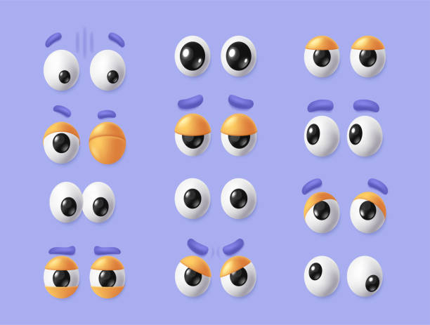 istock Set of 3D eyes. Cartoon eyeballs emoji with eyebrows and eyelids expressing different emotions. Funny eyesight pair. Design for social networks. Realistic vector illustration 2169535343