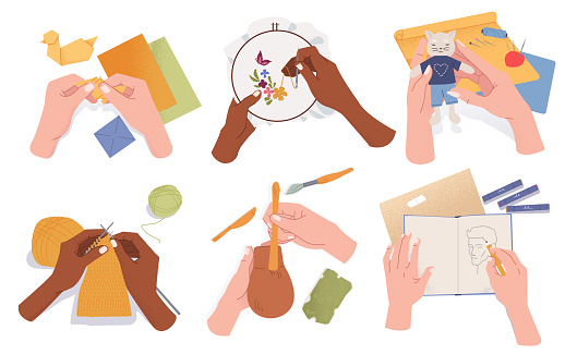 Creative Hand Activity Creative Craft Hobbies Set Of Hands With Needlework People Doing ...
