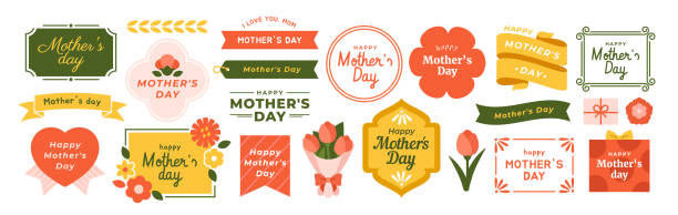 stockillustraties, clipart, cartoons en iconen met happy mothers day decorative elements. beautiful frames and borders with flowers and inscriptions. greeting cards for holiday celebration. flat vector illustration collection - moederdag