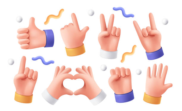 istock 3d hand gestures icon set. Funny hands expressing different emotions. Thumbs up, palm, peace sign and heart. Design Elements for Social Media. Realistic vector illustration 2169535515
