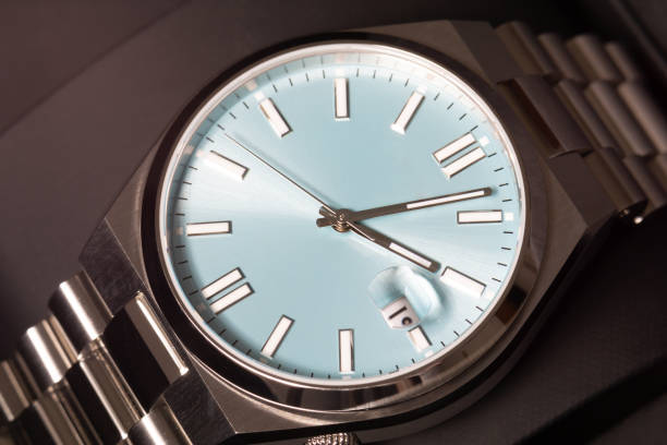 Modern luxury silver watch close up