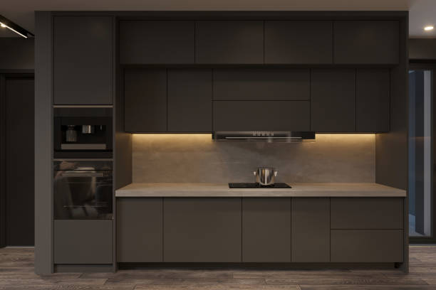 istock beautiful and modern spacious black kitchen in the recent house 2169541760