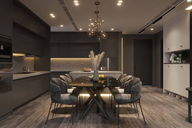 istock The interior design of the modern dining room next to the kitchen space 2169541983
