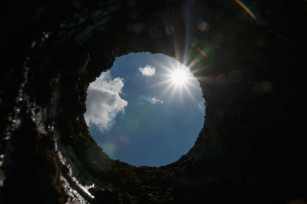 Ray of light falling through a dome of aged temple. Hope Concept. Armenia