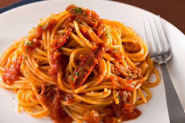 istock Spaghetti with crab and crab miso in tomato sauce 2169546786