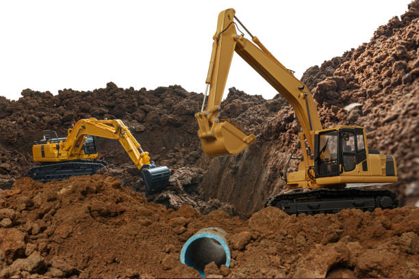 istock Two Crawler Excavator is digging in the construction site 2169547137