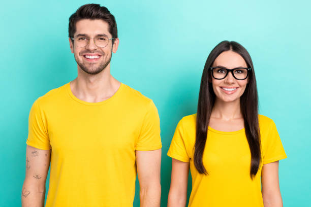 istock Photo of two smart students together learning university best teammates enjoy education study more languages isolated on aquamarine color background 2169549799